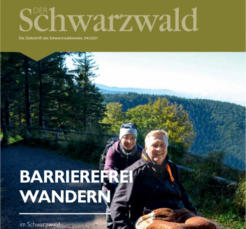 Titelseite der Broschüre des Schwarzwaldvereins | Peter Olsen aus Itzehoe und seine Begleiterin auf dem
als bedingt begehbar bezeichneten Weg zum Schauinslandgipfel. 
Foto: Gabriele Hennicke